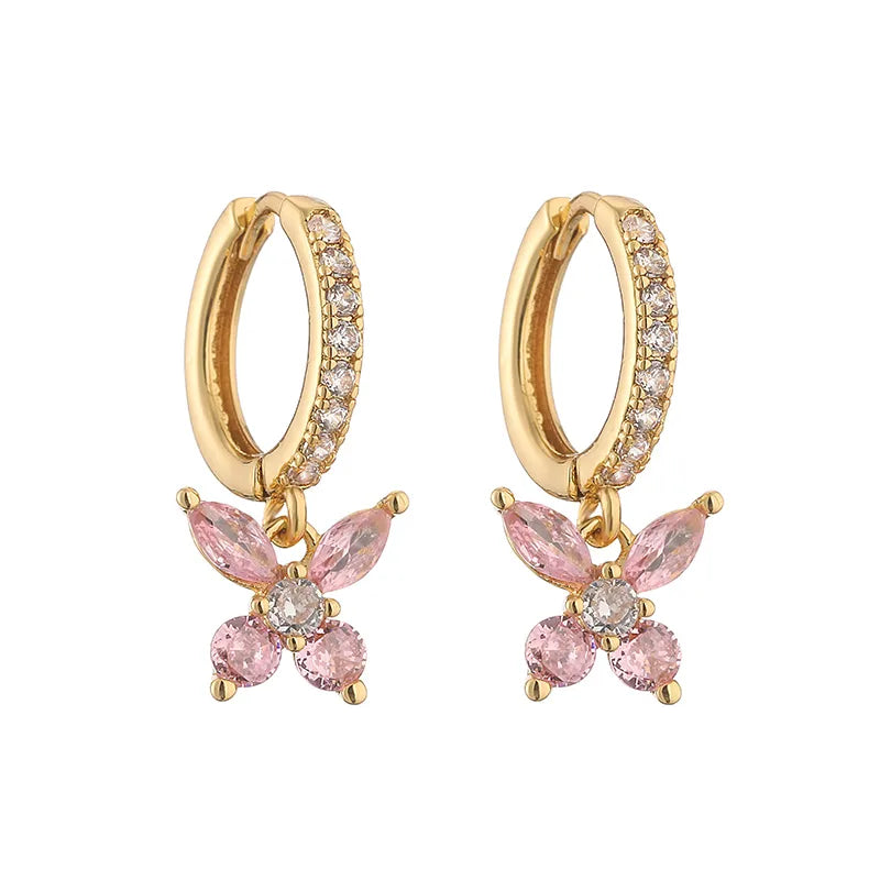 Brass earrings pink butterfly - w173