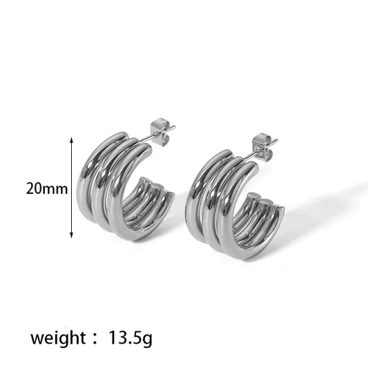 Earrings steel triple link-ea012