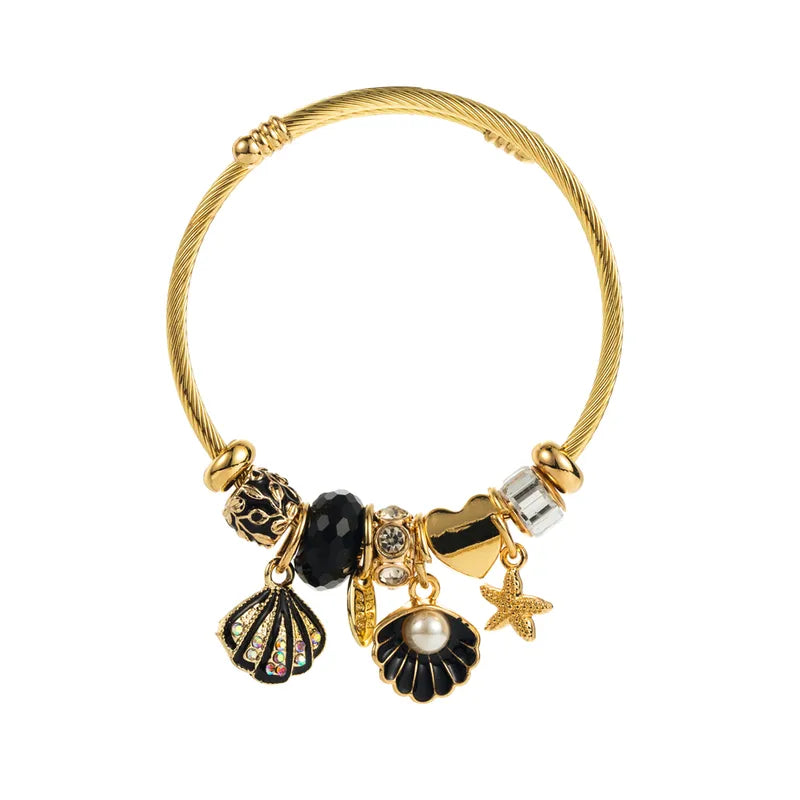 Βραχιόλι bangle με κοχύλι μαύρο - BR473