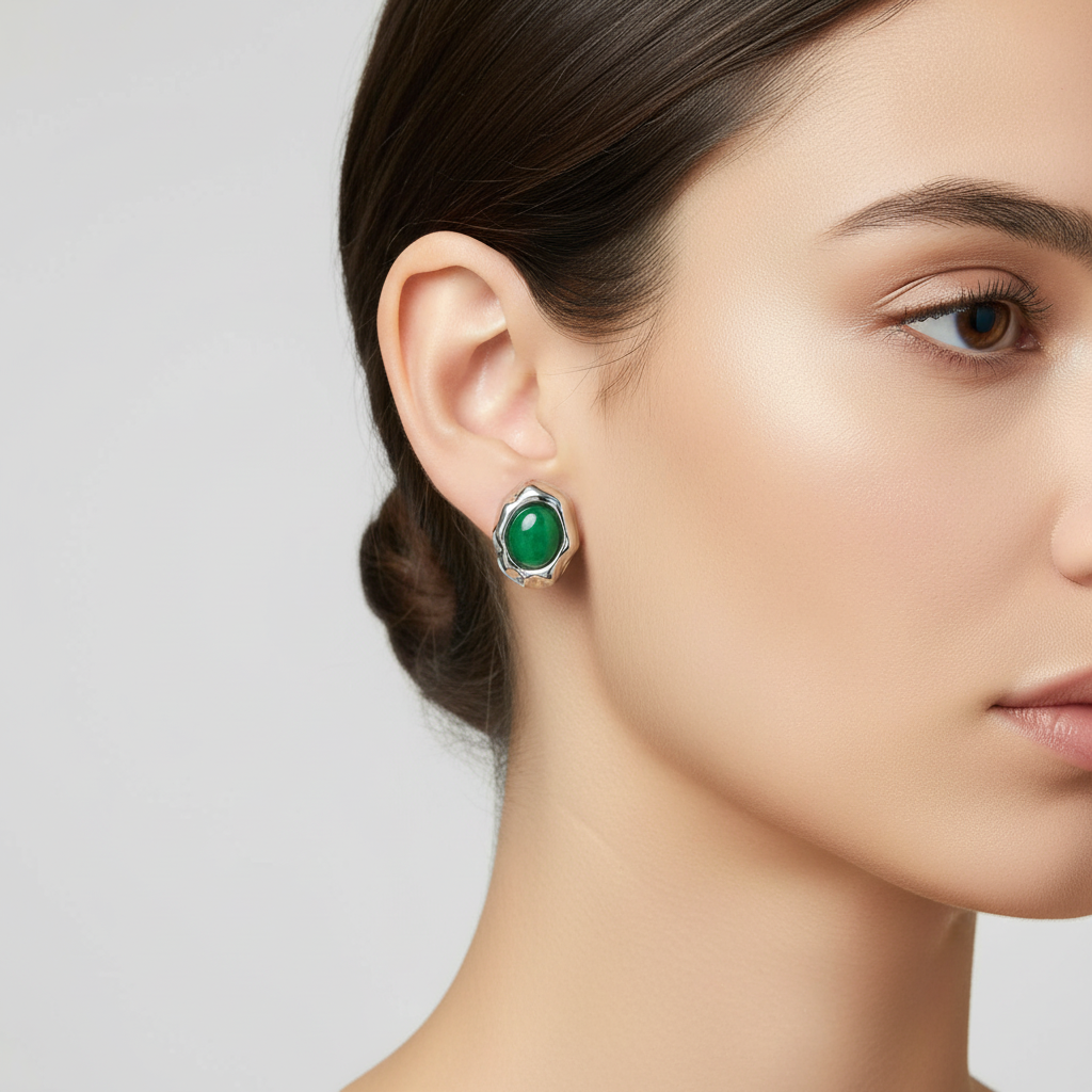 Σκουλαρίκια ατσάλι με πράσινη πέτρα-EA223