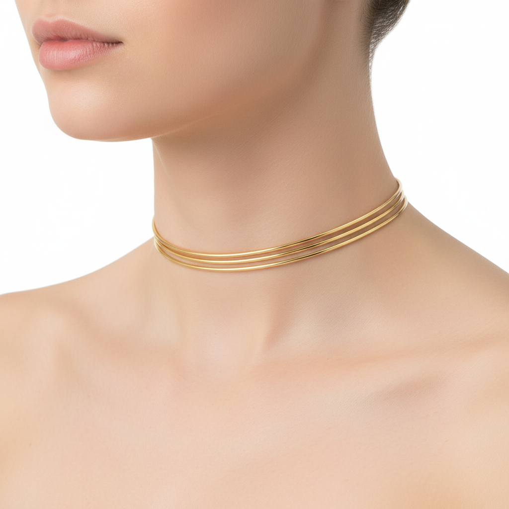 Colier choker din oțel placat cu aur-NE325