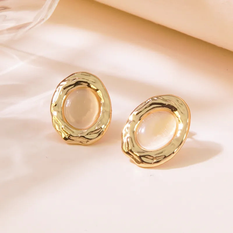 Σκουλαρίκια ατσάλι οβάλ με μπεζ πέτρα-EA321