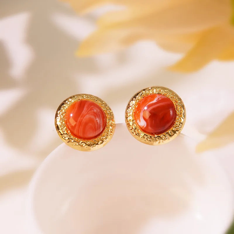 Earrings Gold Plated Red Red Frame-EA018