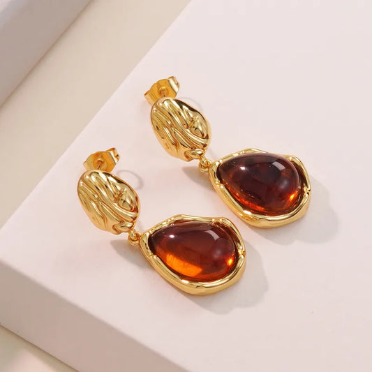 Σκουλαρίκια χρυσό ατσάλι με μπρονζε ρητίνη-EA572