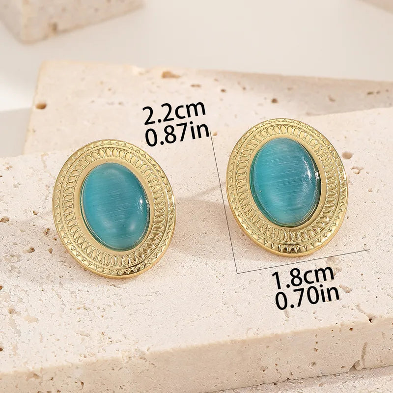 Oval steel earrings with turquoise resin-ea565