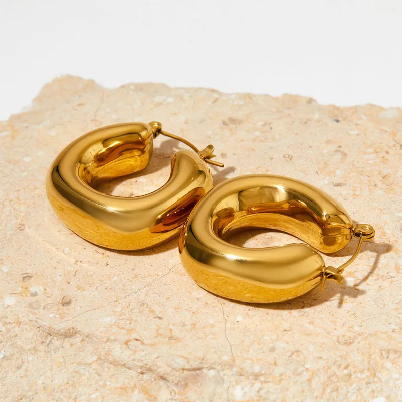 Earrings gold steel geometric links-ea531