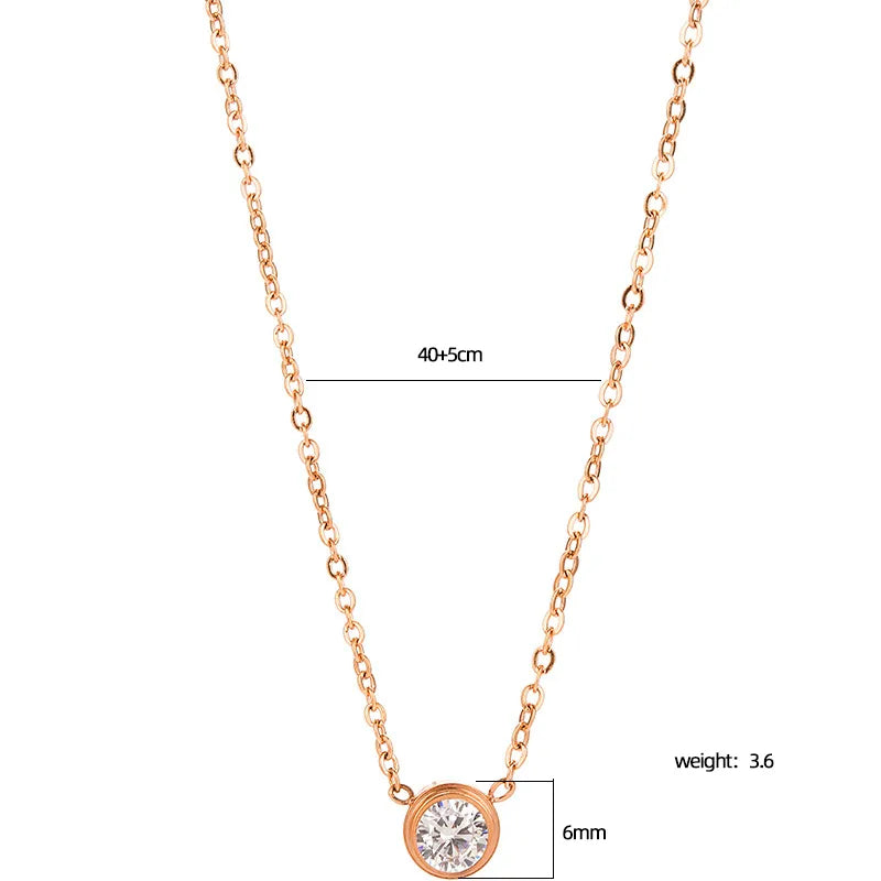 Κολιέ ροζ χρυσό ατσάλι με στρόγγυλο στρας-NE018