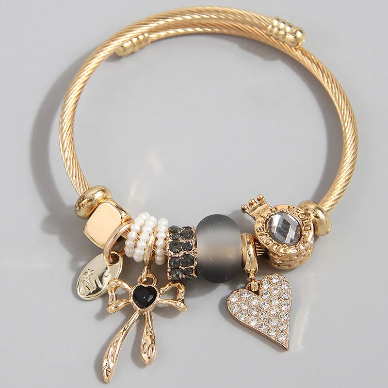 Βραχιόλι χρυσό ατσάλι με γκρι charms-BR290