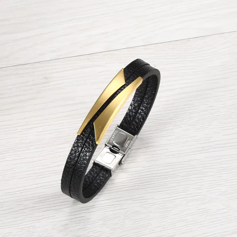 Βραχιόλι μαύρο με χρυσό ατσάλι-BR221