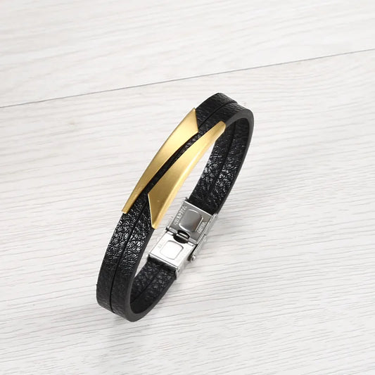 Βραχιόλι μαύρο με χρυσό ατσάλι-BR221