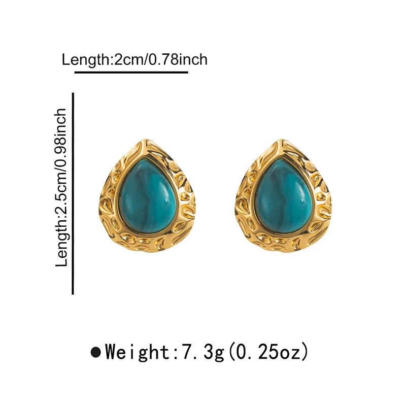 Orecchini in acciaio oro con pietra turchese-EA446