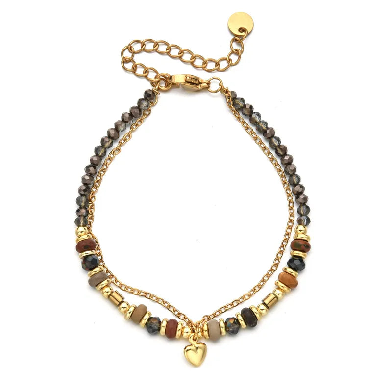 βραχιόλι με αλυσίδα χάντρες και καρδιά - BR436
