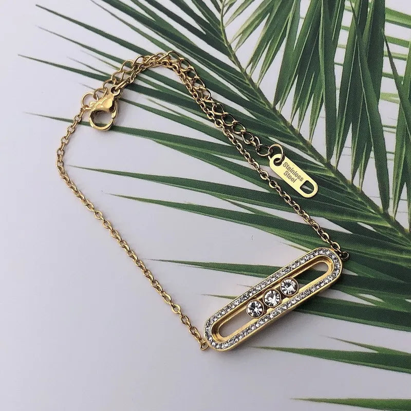 Βραχιόλι χρυσό ατσάλινο με στρας -br097