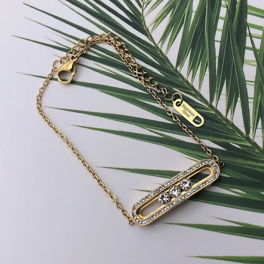 Βραχιόλι χρυσό ατσάλινο με στρας -br097