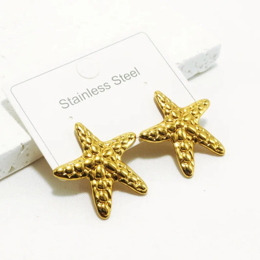Earrings gold steel glossy starfish-
