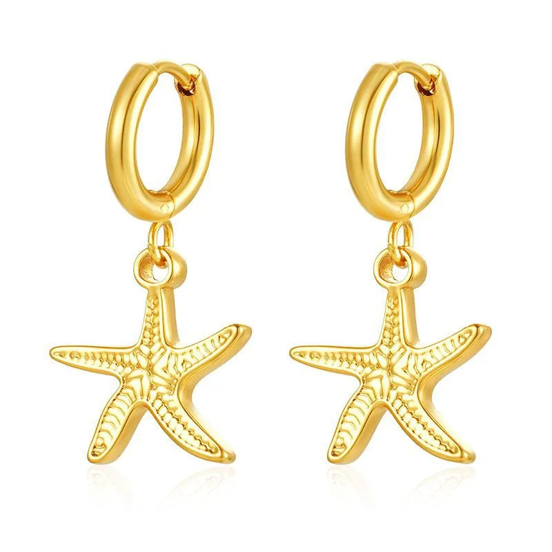 Σκουλαρίκια ατσάλινα χρυσά αστερίες - w453