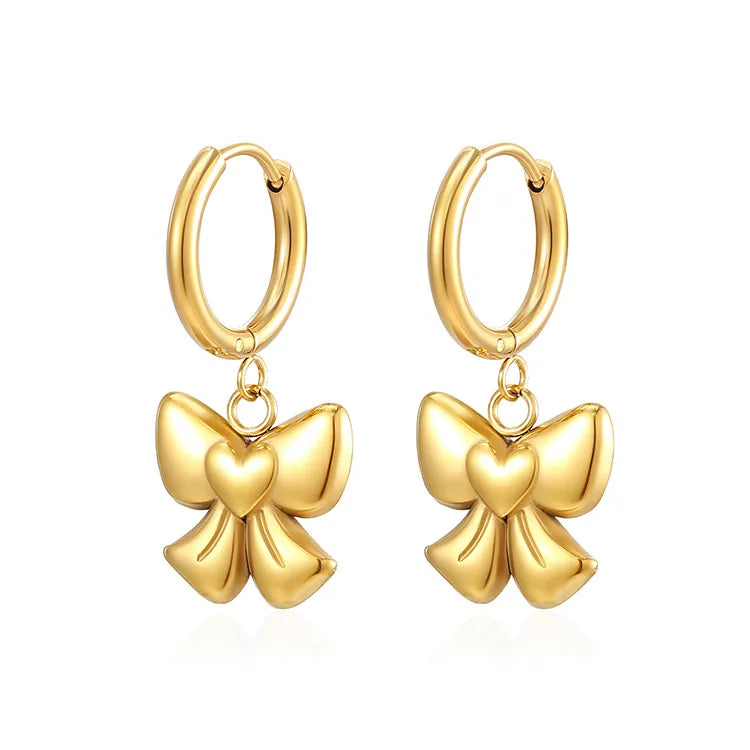 Earrings steel golden bows - EA245