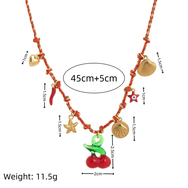 Κολιέ επιχρυσωμένο ατσάλι με κεράσι και καλοκαιρινά charms- NE697