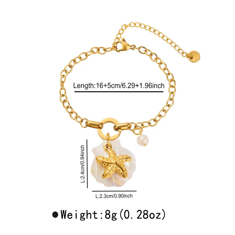 Βραχιόλι ατσάλι με κοχύλι και αστερία - BR514