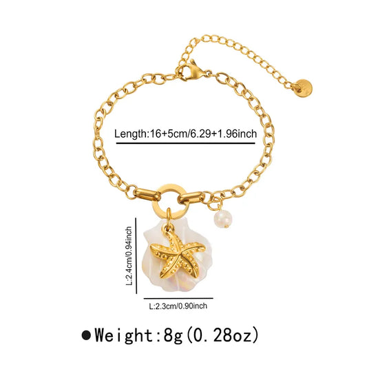 Βραχιόλι ατσάλι με κοχύλι και αστερία - BR514