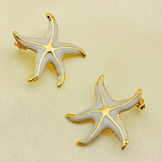 Cercei din oțel placat cu aur stele albe-