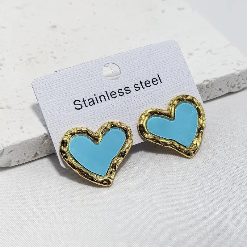 *Σκουλαρίκια επιχρυσωμένο ατσάλι γαλάζιες καρδιές-EA493