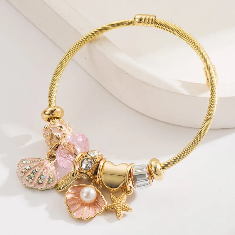 Βραχιόλι ατσάλι με καλοκαιρινά ροζ charms- BR427