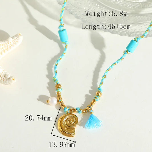 Κολιέ επιχρυσωμένο ατσάλι με γαλάζιο σχοινί -NE779