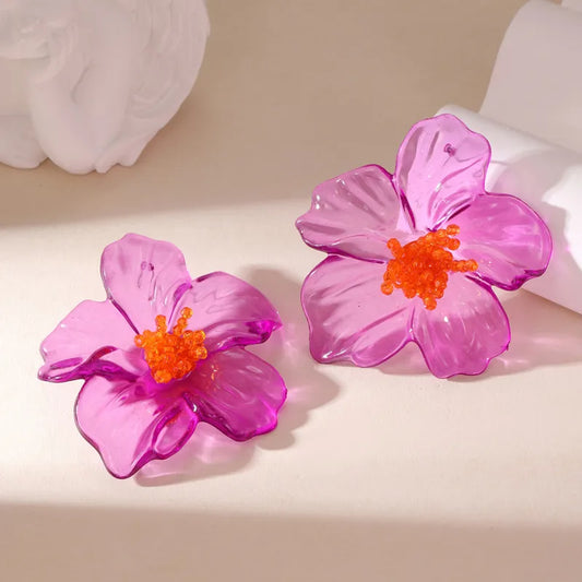 Σκουλαρίκια ακρυλικά λουλούδια ροζ- EA731