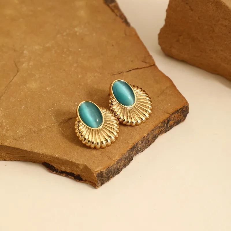 Steel earrings with blue stone - EA505