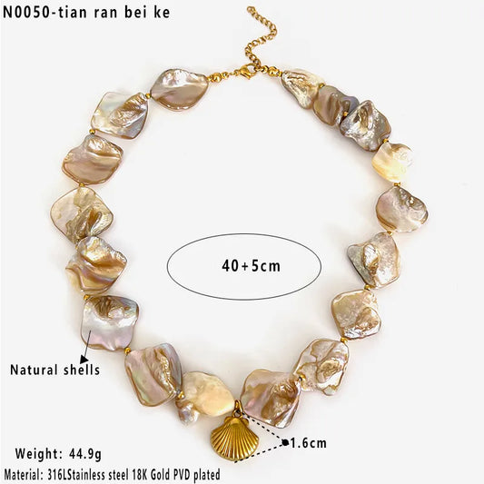 Κολιέ επιχρυσωμένο ατσάλι με κοχύλια-NE641