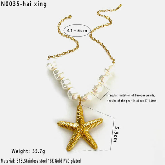 Κολιέ επιχρυσωμένο ατσάλι με μεγάλο αστερία- NE646