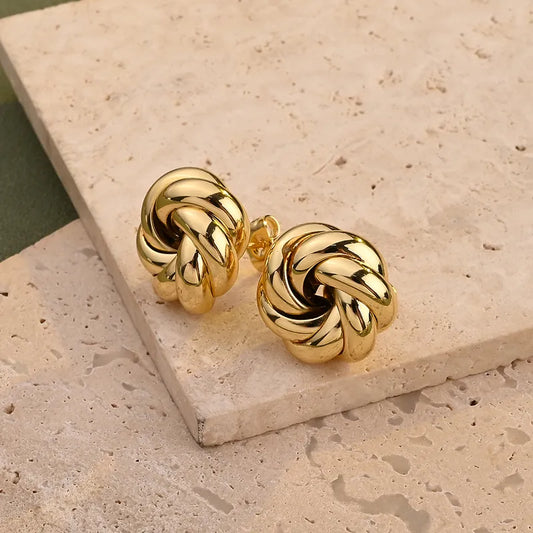 *Σκουλαρίκια επιχρυσωμένο ατσάλι κόμπος-EA039