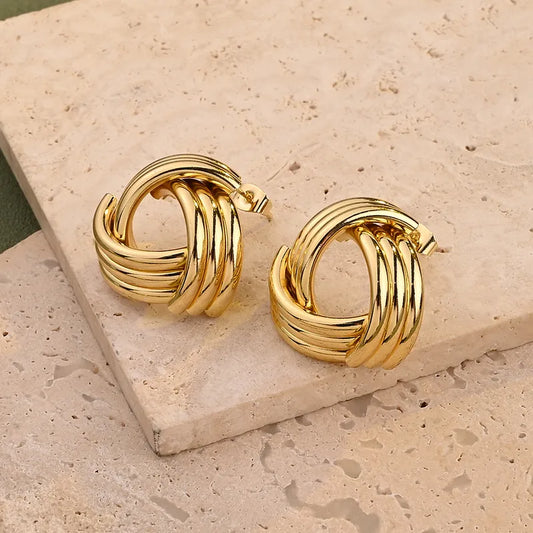 Earrings Gold Paper Parallel Curves-EA033