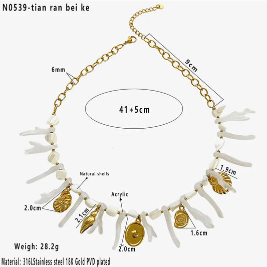 Κολιέ επιχρυσωμένο ατσάλι με κοχύλια - NE691