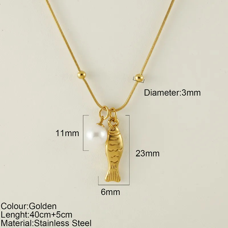 Κολιέ ατσάλινο με ψαράκι και πέρλα - ne169