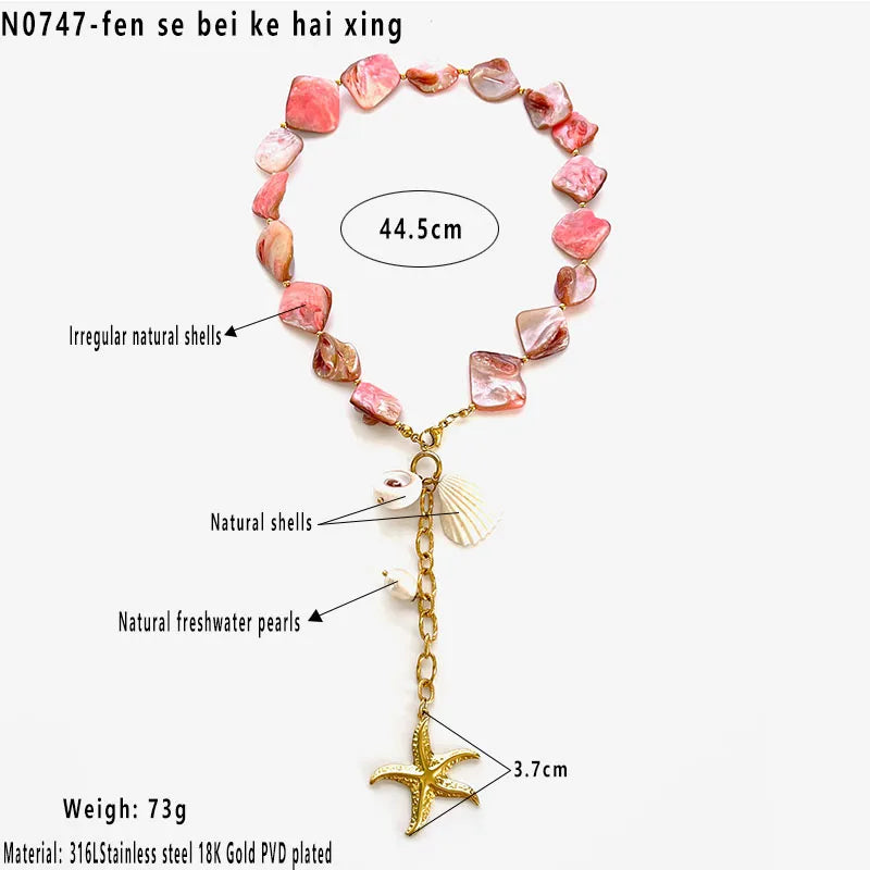 Κολιέ ατσάλινο με κόκκινα κοχύλια- NE619