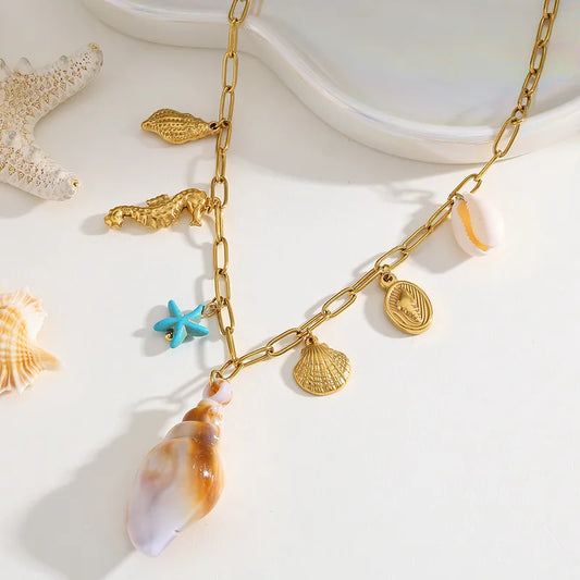 Κολιέ επιχρυσωμένο ατσάλι με καλοκαιρινά charms - NE665