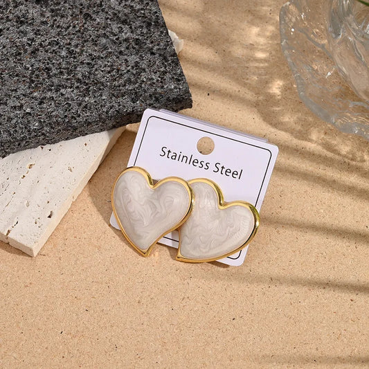 Σκουλαρίκια ατσάλι με λευκή καρδιά-EA579