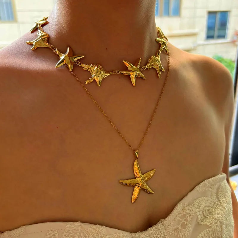 Κολιέ επιχρυσωμένο ατσάλι με αστερία - NE707