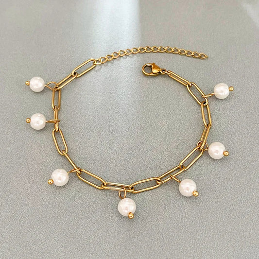 Βραχιόλι ατσάλινη αλυσίδ με πέρλες - BR125