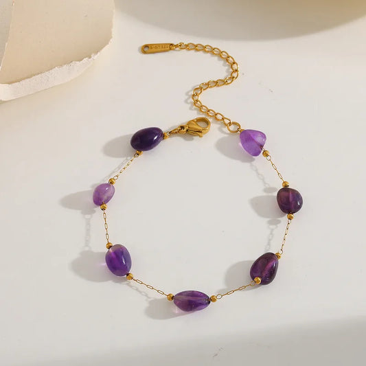 Βραχιόλι επιχρυσωμένο ατσάλι με μωβ πέτρες- BR437