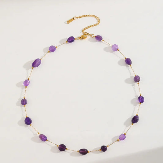 Κολιέ επιχρυσωμένο ατσάλι με μωβ πέτρες - NE681