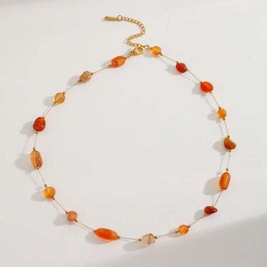 Κολιέ ατσάλινο με πορτοκαλί πέτρες - NE626