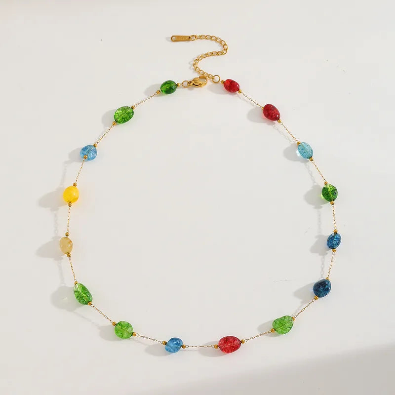 Κολιέ ατσάλινο με πολύχρωμες πέτρες - NE627