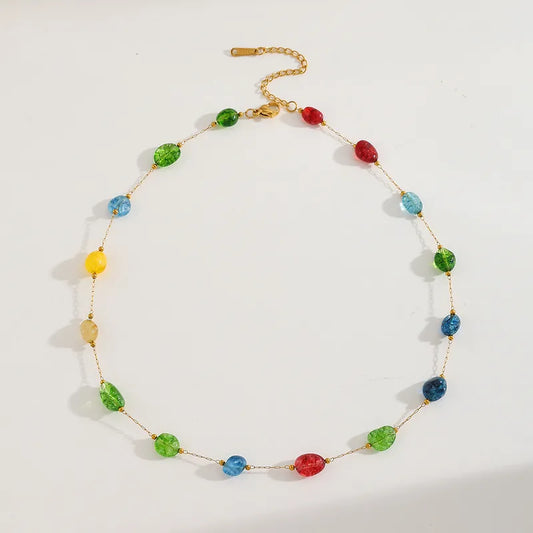 Κολιέ ατσάλινο με πολύχρωμες πέτρες - NE627