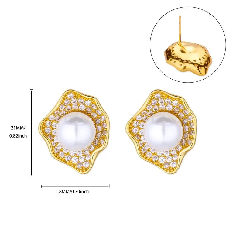 Earrings gold steel shaped with rhinestones and pearls-ea494