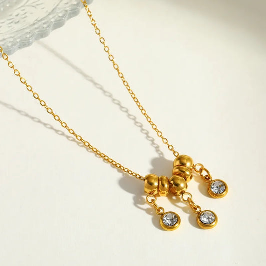 Κολιέ επιχρυσωμένο ατσάλι με λευκά rhinestones - NE758