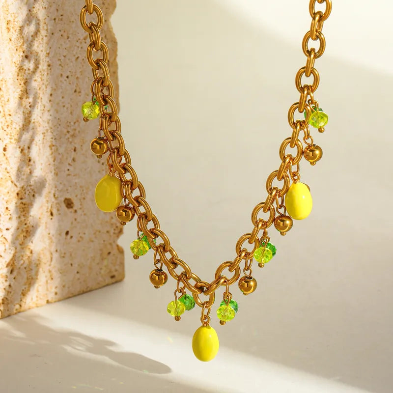 Κολιέ ατσάλινο με κρεμαστά λεμόνια- NE615