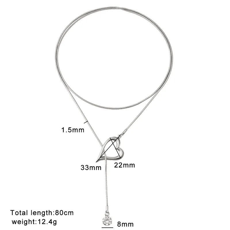 Κολιέ ατσάλι με καρδιά και στρας-NE058